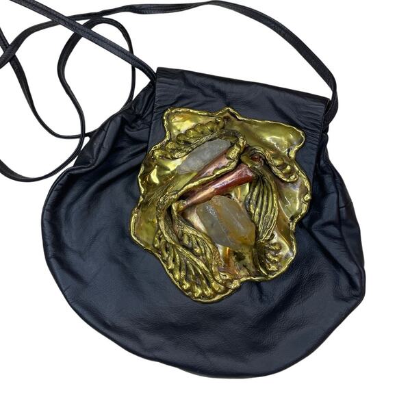 Fancy Nancy Black Crossbody‎ Bag with Copper Front & Amethyst Crystal Accents - Picture 1 of 8